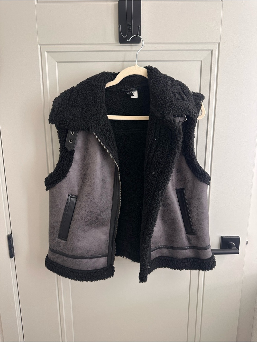 H&M Black & Gray Faux Shearling Vest